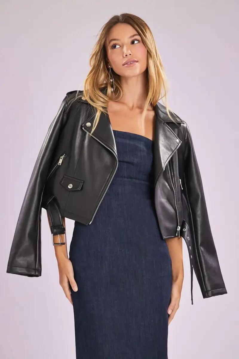 Cropped leather jacket